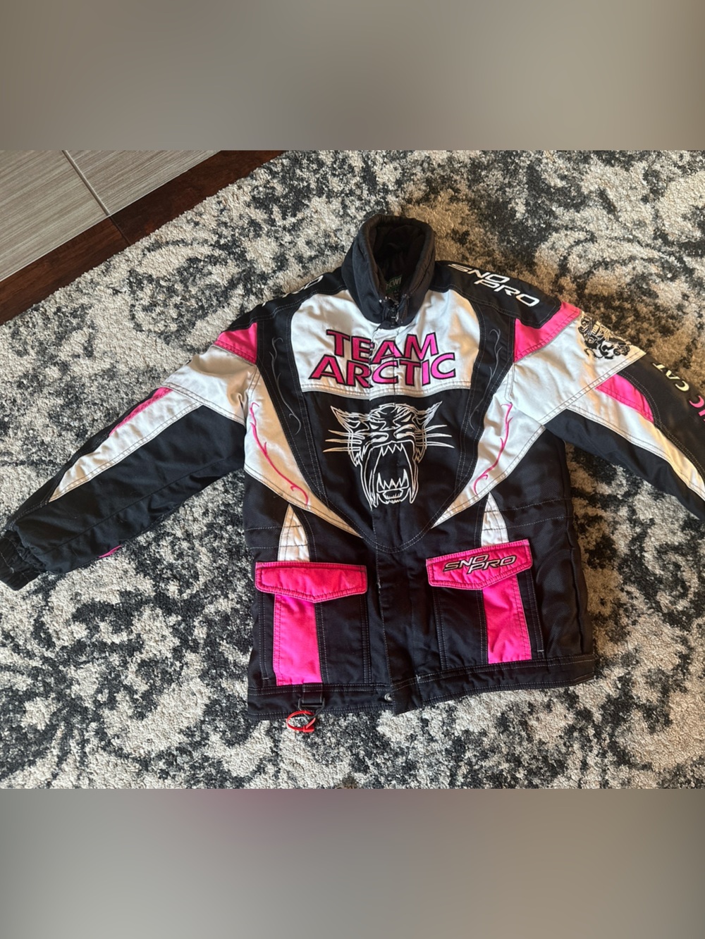 Team Arctic Snowmobile Jacket in Black, Pink & White 8